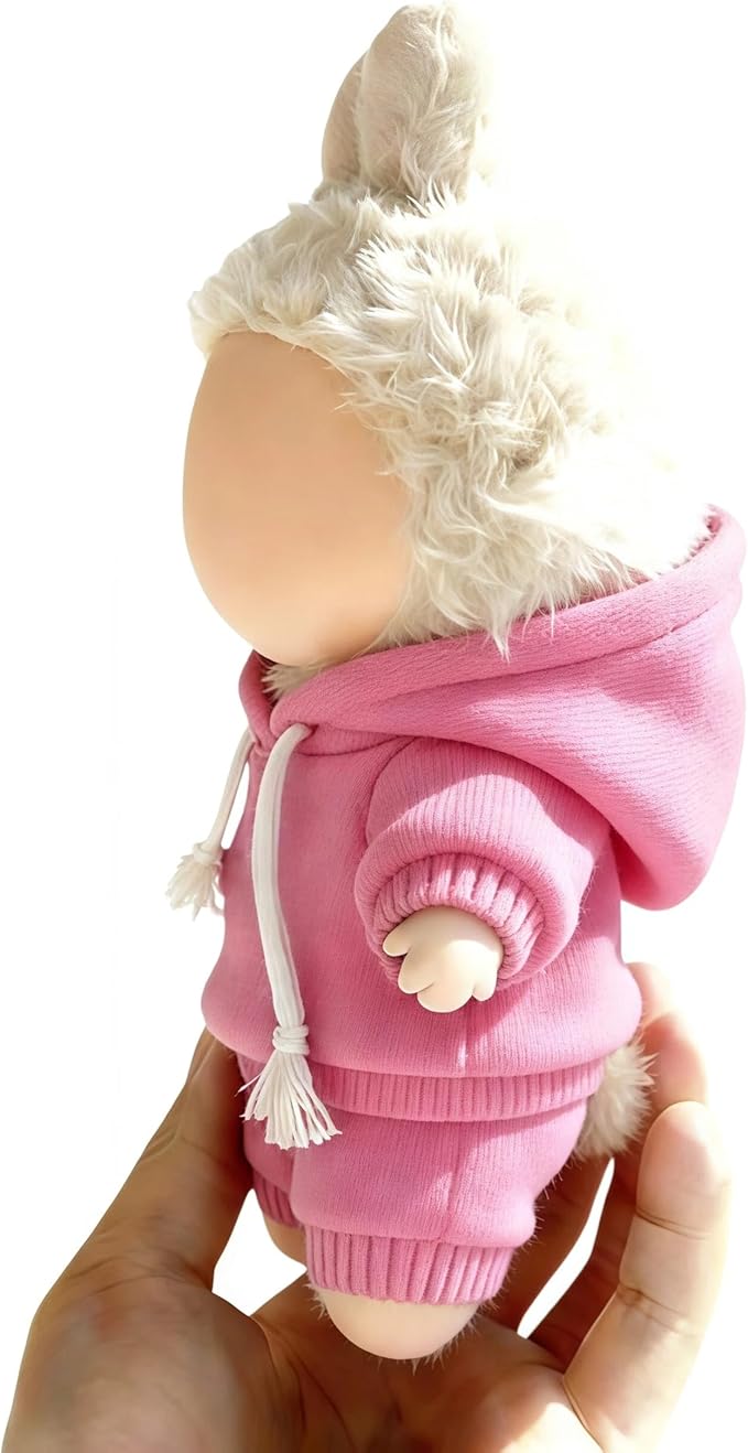 Hoodies Clothes for LABUBU 17cm Doll (NO Doll), Casual Style Costumes for LABUBU Dress up Unique Style, Cute and Premium Dolls Outfit Accessories for LABUBU (Pink Sweatshirt)
