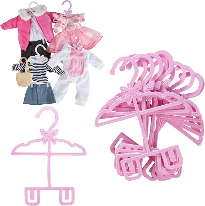 Dress Along Dolly Doll Full-Outfit Clothes Hangers for 18" Dolls - 12pk - Compatible w American Girl- Unique Design Holds Your Top & Bottom at Once Including Dresses, Pants, Shirts, Skirts- Great Gift