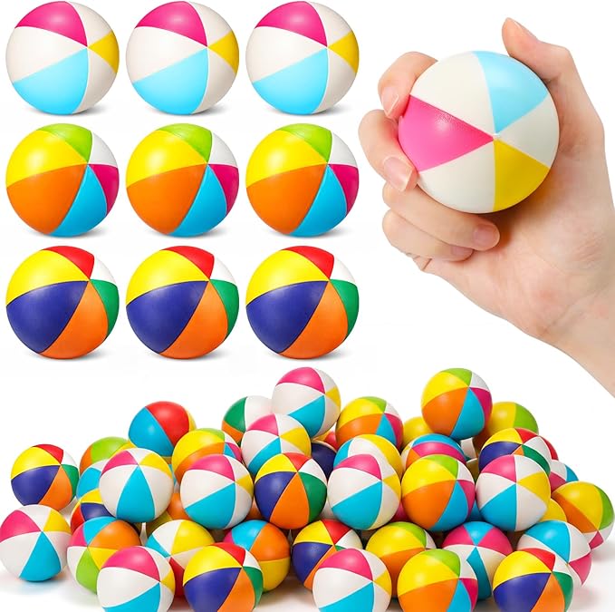 Jerify 48pcs Mini Beach Stress Balls 2.5 Inch PU Foam Relief Stress Squeeze Ball Beach Party Favors Small Summer Pool Relief Toys for Kids Birthday Hawaiian Luau Party Pool Water Games(Bright Color)