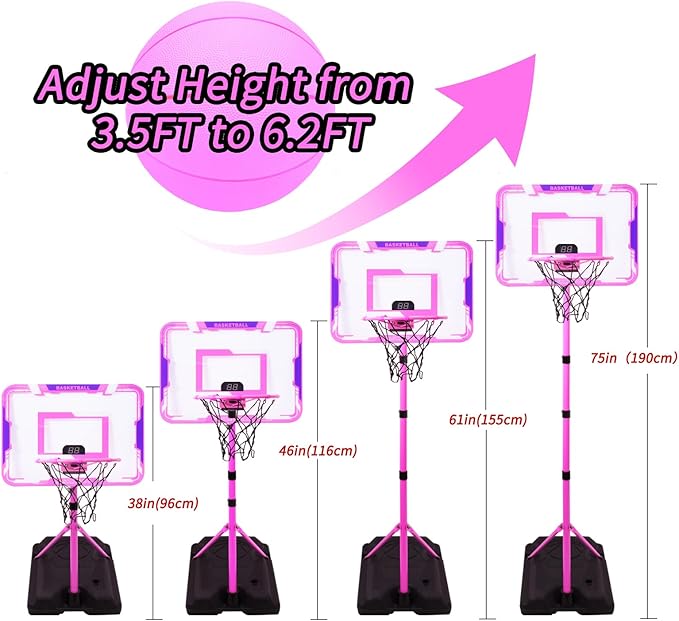 Nattork Kids Basketball Hoop, Adjustable Height Toddler Basketball Hoop Stand, Indoor Outdoor Basketball Goal Toy for Boys Girls Ages 3~8 Years Old, Includes 3 Balls, Ideal for Birthday Gift