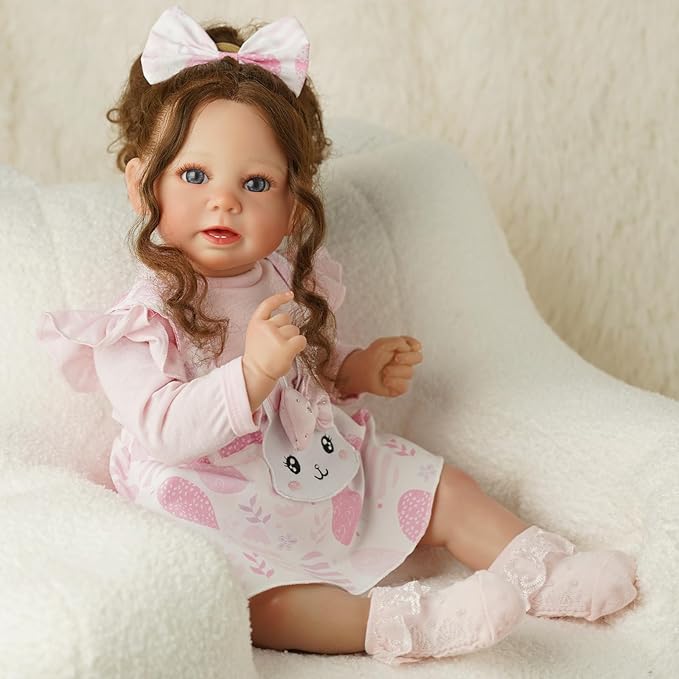 BABESIDE Easter 4 Pcs Reborn Baby Doll Clothes and Accessories for 17-20 Inch Baby Dolls, Easter Pink Bunny Dolls' Clothes Set with Headband (Doll NOT Included)