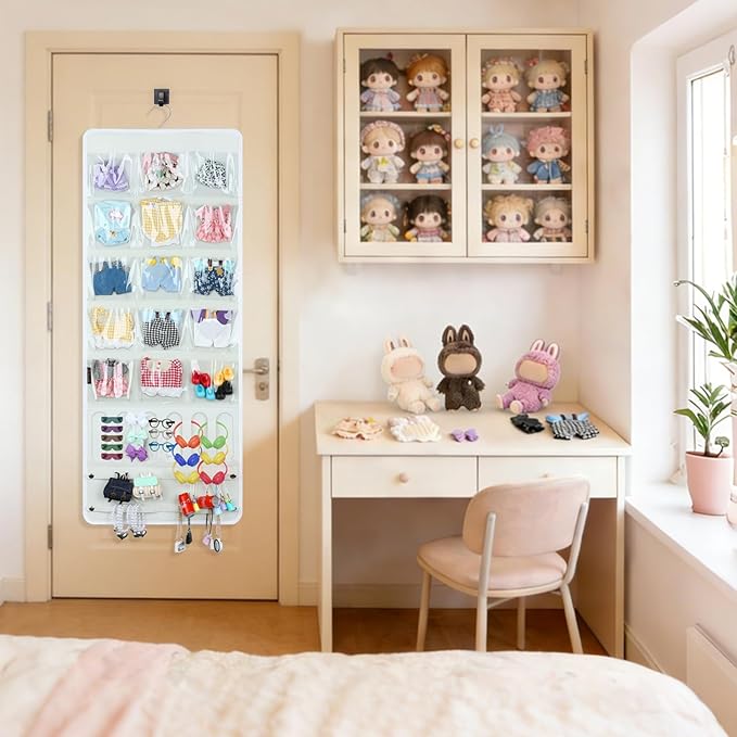 Hanging Doll Clothes Organizer,Doll Accessories Storage Holder,Doll Outfit Wall Display,15cm-17cm Dolls Outfit Holder(Not Include Any Accessories) (White)