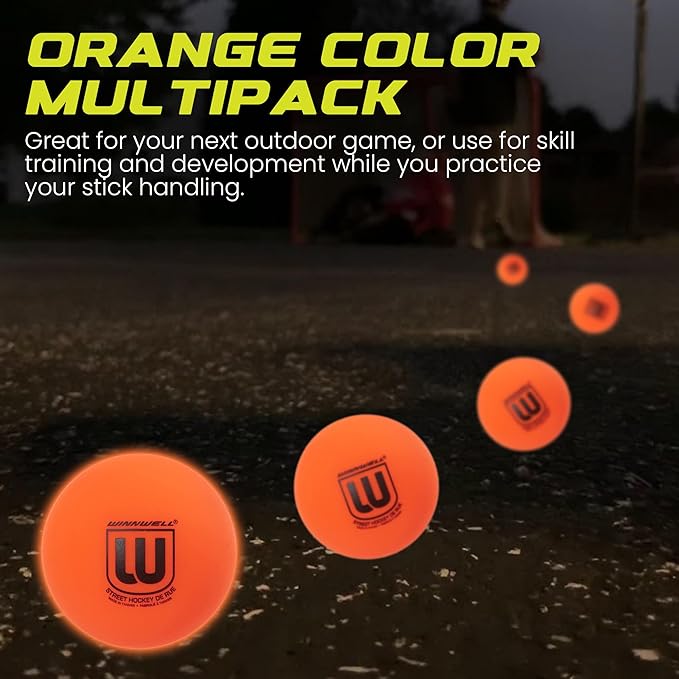 Winnwell Sports Street Hockey Balls - Indoor & Outdoor Balls with Storage Bag - Ideal for Road & Street Hockey Games 65mm & 50 Gram Weight