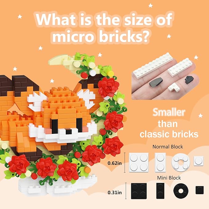2 Packs Animals Micro Building Block - Fox & Pig, Cute Building Block Set Animals for Goodie Bags Stuffer, Fox & Pig & Rose on The Moon, Classroom Favor