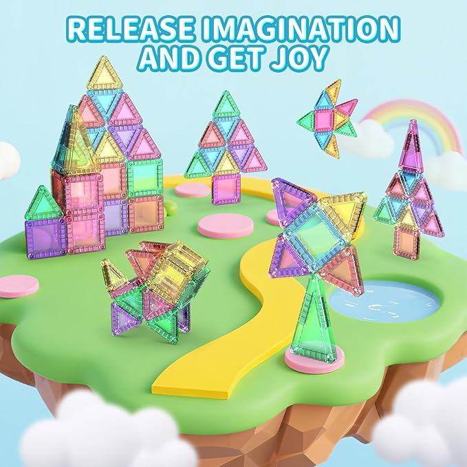40PCS Mini Magnetic Tiles Travel Set, Portable STEM Building Blocks for Kids with Metal Storage Box, Montessori Sensory Toys for Classroom & Travel, Gift for Boys & Girls