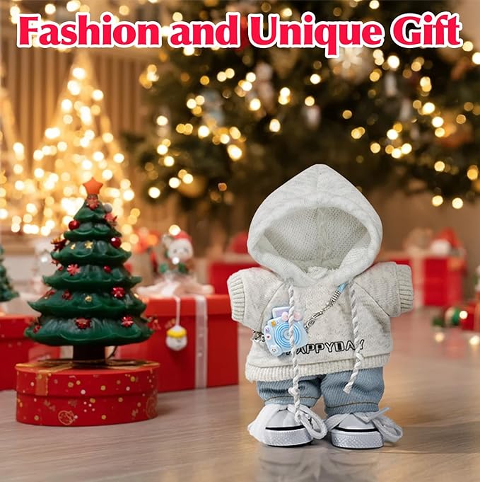 17cm Doll-Clothes-Outfit-Set,6PCS Casual Style Designer Doll Clothing Accessories for 17cm Dolls Boys-Hoody+Jeans+Small Camera+Glasses+Canvas Shoes(No Doll)