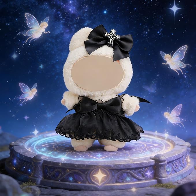 Ezcora 3 Sets Magic Dress-Up Clothes for 17cm Dolls, Bat, Witch, Bunny, Cat & Fantasy Outfits, 6.7-Inch Plush Doll Accessories with Colorful Shoes and Glasses, Kawaii Idea (No Dolls)