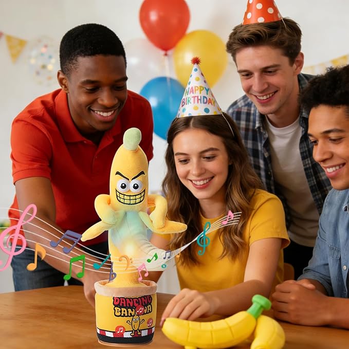 Funny Dancing Talking Banana Toy, Gifts Mimicking, Recording Repeating What You Say, Hilarious Laughs, Novelty Gag Gift for Adults Friends Coworkers Office, Adjustable Volume