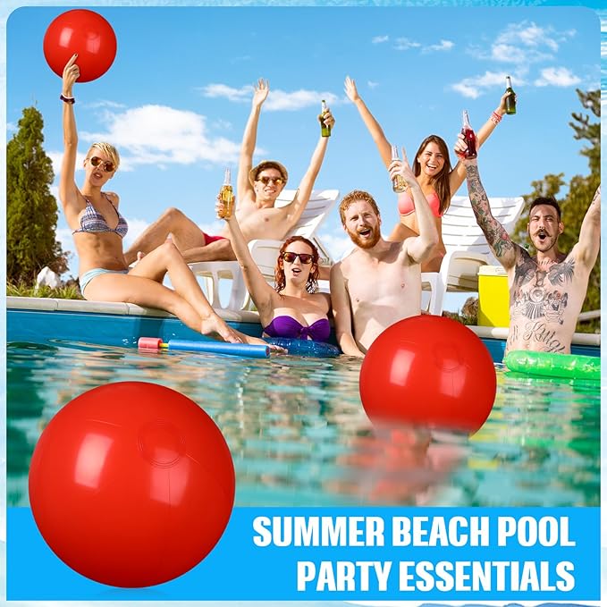 8 Pcs 12 Inch Solid Red Beach Balls Inflatable Beach Ball Bulk Large Blow up Pool Game Toys