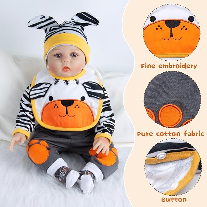 9 PCS Reborn Baby Doll Clothes Tiger Outfit Accessories for 20-22 Inch Reborn Dolls Newborn Baby Clothing Set with Backpack