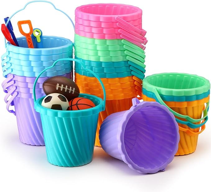 Jerify 30 Pieces Mini Plastic Beach Pail 6.3 Inch Plastic Small Bucket Small Sand Pail Building Beach and Sandbox Toys for Summer Practical Gift Party Favor and Prize (Pastel Style)