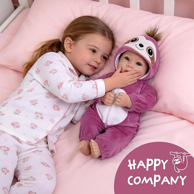 Aori 17 Inch Real Baby Dolls Realistic Lifelike Baby Doll with Soft Body & Sloth Outfits, for Girls 3+ Role Play, Adoption Day, Photography Prop, Collectible