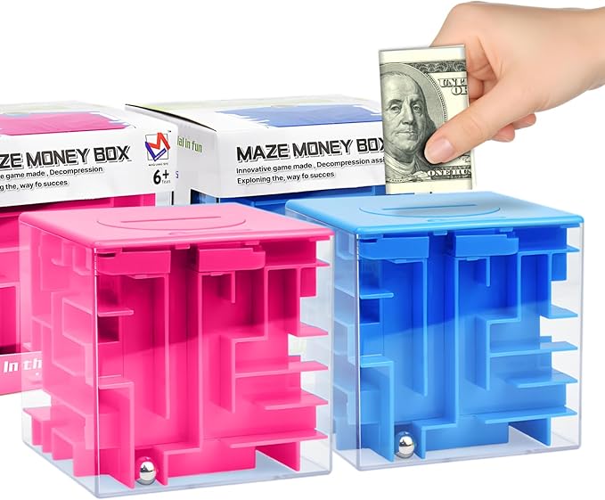 2 Packs Money Maze Puzzle Boxes Blue & Pink, Money Gift Boxes for Cash Pop Up, Money Puzzle Box for Cash Gift Kids Adults
