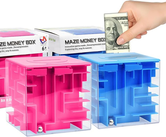2 Packs Money Maze Puzzle Boxes Blue & Pink, Money Gift Boxes for Cash Pop Up, Money Puzzle Box for Cash Gift Kids Adults