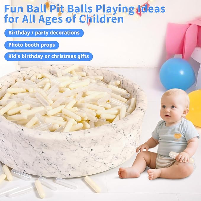 STARBOLO Ball Pit Balls for Toddlers - Pack of 100 Balls 5.12inches Long Balls Crush Proof Plastic Toy Balls for Toddlers Ball Pits, Ball Pit Play Tent, Baby Pool Water Toys(Beige Clear)