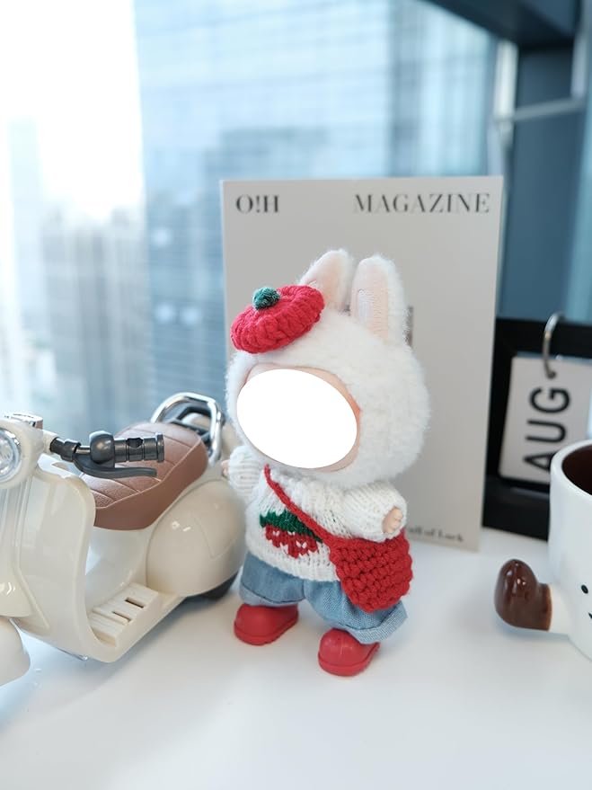 Clothes for 17cm Doll, 5 pcs Set Doll's Outfits Luxury Dress Sweater Jeans Pants Headpieces Shoes Accessories Fashion Stylish Adorable Dolls Clothes (No Doll) (Persimmon Strawberry White)