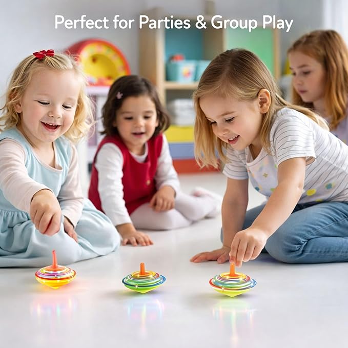 100 Pieces LED Light Up Flashing Mini Spinning Tops with Gyroscope - Kids Novelty Bulk Spin Toys Party Favors Bundle Pack Multicolored