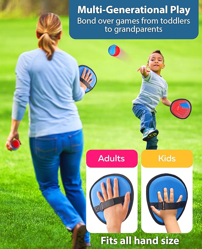 JoyCat Toss and Catch Ball Game for Kids, 2 Paddle Sticky Ball Set, Toddler Baseball Catch Toy, Outdoor Game for Beach, Yard & Camping, Sports Easter Basket Stuffer Gifts for Boys Girls Ages 3-12