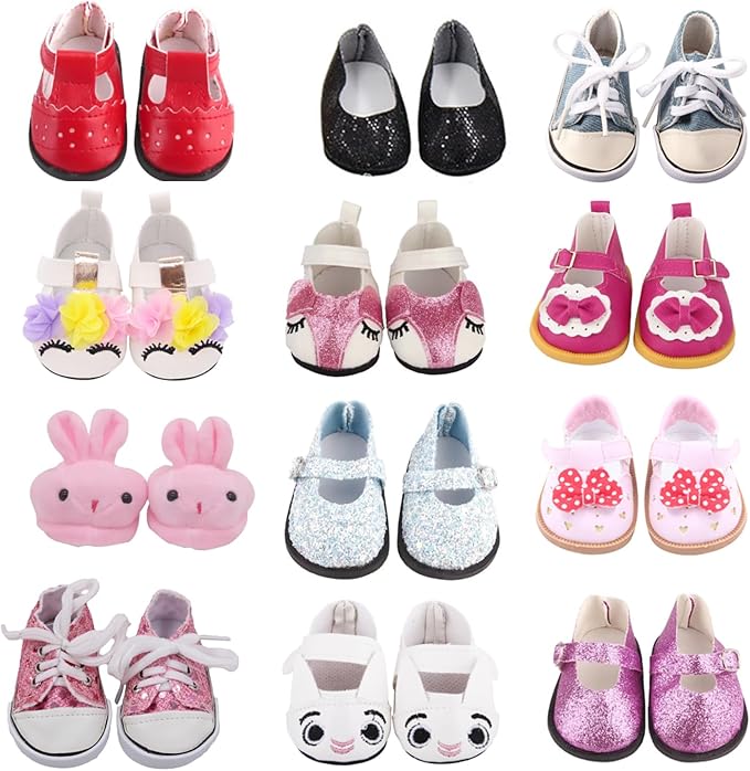 7 Pairs of 18 Inch Doll Shoes ( Random from 20) and 2 Pairs of Doll Socks Accessories Fit American Dolls