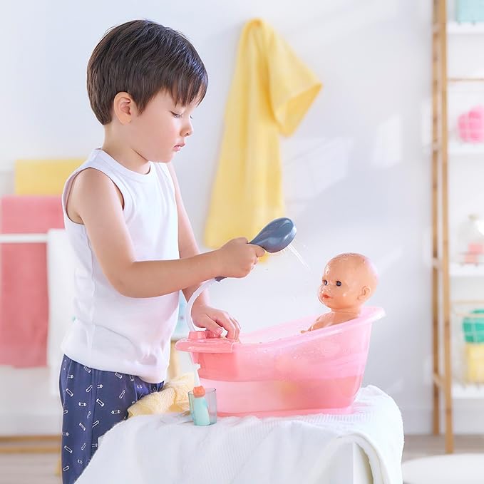 Corolle Baby Doll Bathtub with Shower - Accessory Play Set for 12" & 14" Dolls, Pink