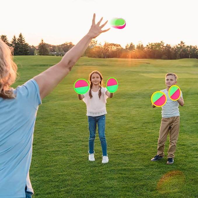 Hxezoc Toss and Catch Ball Set Catch Game Toys with 4 Paddles 6 Balls and 1 Storage Bag, Ball Sports Toys for Kids and Adults Family School Outdoor Games, Beach Playground Yard Games Supplies