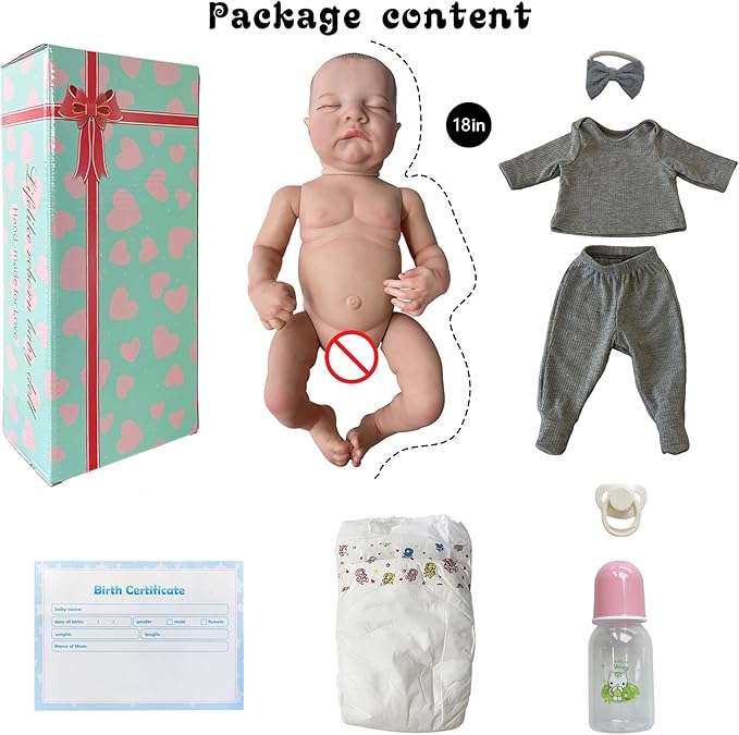 FOCKOF Realistic Reborn Baby Dolls Girl 17-Inch Soft Vinyl Lifelike Real Life Baby Dolls Babe Reborn Accessories for 3+ Years Old (Gray)