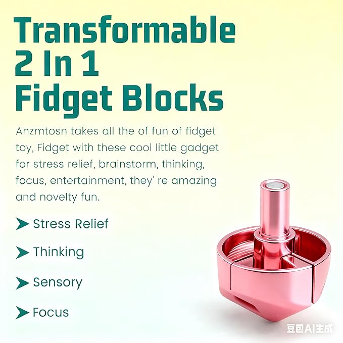 Infinity Gear Fidget Spinner for Kid Adult, Transformable Spinning Top Metallic Fidget Toys for Anti-Anxiety Stress Relief Autism ADHD, 2-in-1 Cube Focus Toy for Desktop Office Classroom Pink