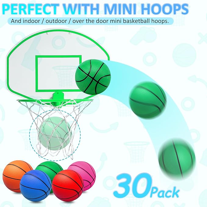 30Pcs 7" Mini Basketball Balls Bulk PVC Small Basketballs for Over The Door Basketball Hoop Games Party Favors Indoor Outdoor Play Adults Kids Pool Beach Colorful