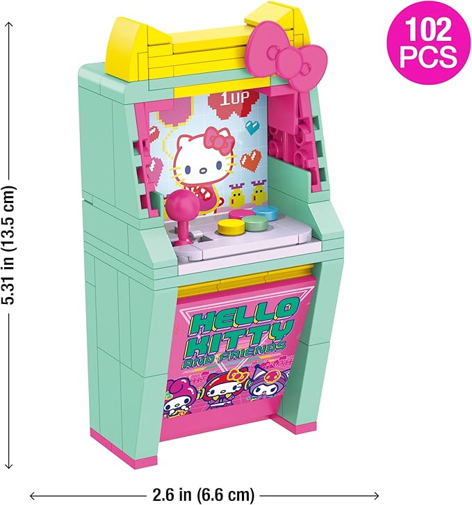 Brickcraft Hello Kitty and Friends Arcade Building Set, 102 PCS Toy Kit for Ages 12+, Retro Video Game Machine Model with Stickers, Cute Collectible Sanrio Gift Idea for Teens & Adults, Xmas Present