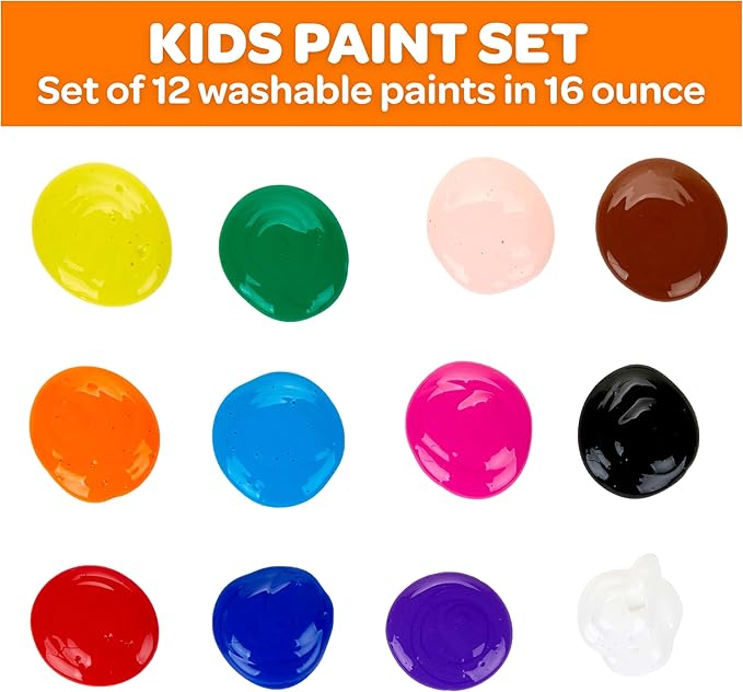 Crayola Washable Paint (12ct), Bulk Paint Set for Kids' Art Projects, 16 Oz, Nontoxic Craft Supplies, Teacher Classroom Must Haves, Ages 3, 4, 5 (Pack of 2)