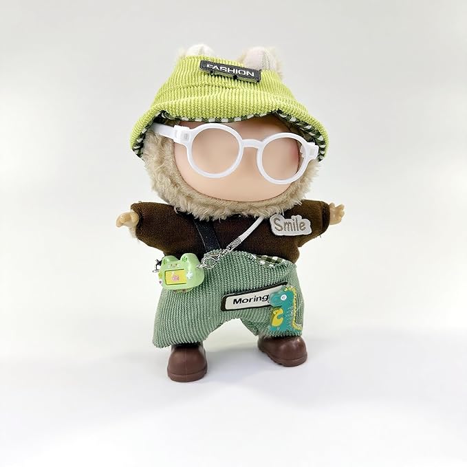 Stylish Adorable 17cm Dolls Clothes, 6PCS Doll Outfits Dress-Up with Hat + Top + Pants + Glasses + Shoes + Pendant Accessories (No Dolls)