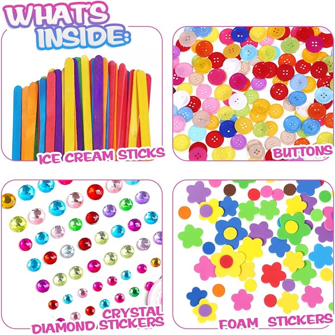 CH HAICHENG Arts and Crafts Supplies Including Feathers, Pipe Cleaners, Wiggle Googly Eyes, Pom Poms, Buttons, Ice Cream Sticks, Sequins and So On Supplies Crafts