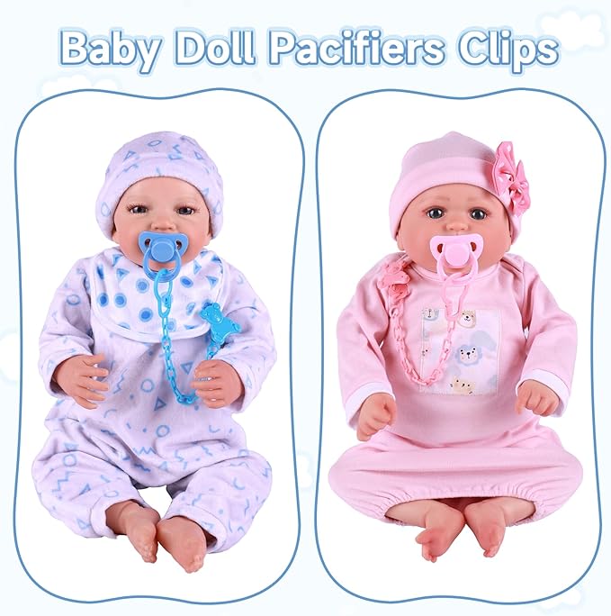 BABESIDE Baby Doll Bottles with Disappearing Milk and Juice Magic Bottles, Magnetic Pacifiers and Pacifier Clips Chain for Reborn Baby Dolls Girls & Boys, 8 Pcs Baby Doll Accessories Set