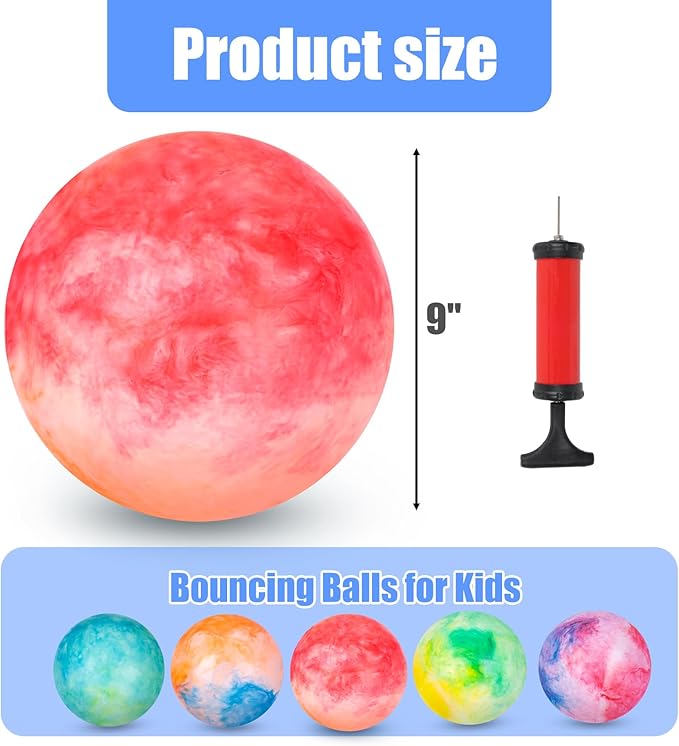3 otters Inflatable Playground Ball, 5 PCS Marbleized Bouncy Balls 9 Inches Rubber Sensory Kickballs, for Kids Adults Indoor & Outdoor Games, Beach Party Gifts