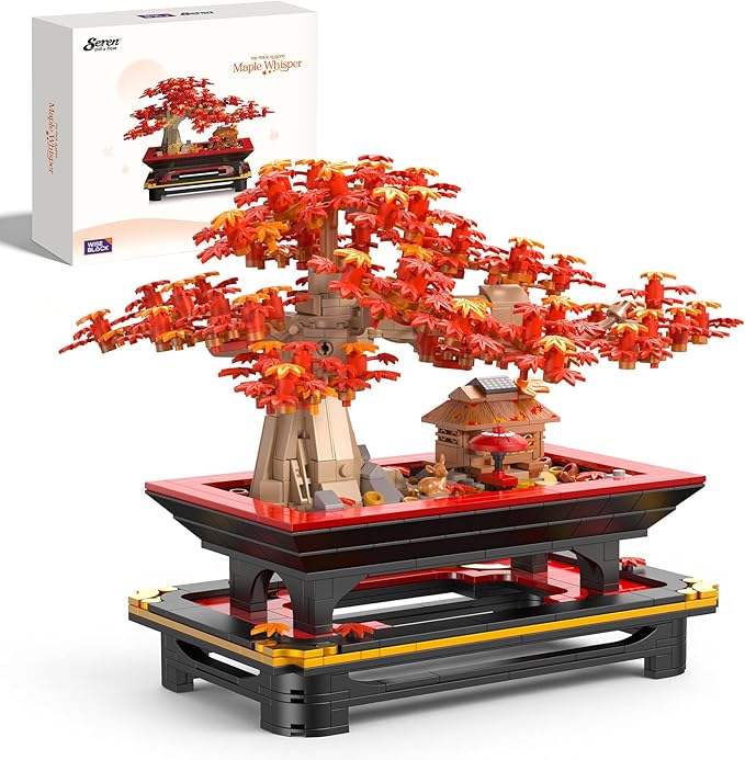 Wise Block Japanese Red Maple Bonsai Tree Building Toy Set for Adults - 900 Pcs Artificial Bonsai Tree Building Blocks for Adults, Easter Gift for Women Set Home Office Decor