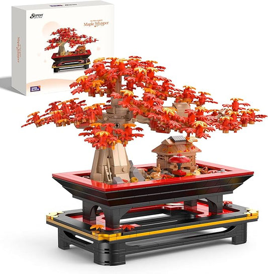 Wise Block Japanese Red Maple Bonsai Tree Building Toy Set for Adults - 900 Pcs Artificial Bonsai Tree Building Blocks for Adults, Easter Gift for Women Set Home Office Decor