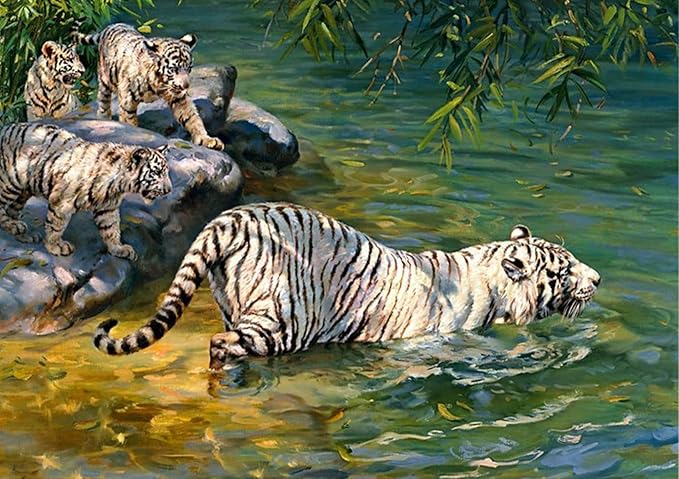 1000 Pieces Jigsaw Puzzle for Adults,The White Tiger Family，Wood Jigsaw Puzzle,Brain Challenge Educational Game Relaxation Family Activity Pastime Entertainment Activity Decorative Puzzle