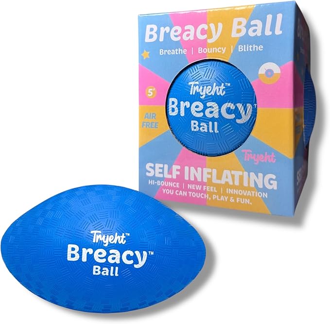 Self Inflating Ball 5", Rubber New Feel Breacy Ball, Hi Bouncy, Never Need Pump, Neon Blue, Playground Balls, Handball, Dodgeballs, Picnic and School Play in and Outdoor