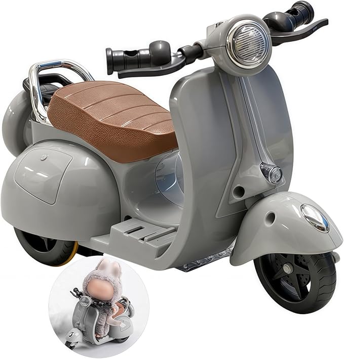 Liotww Motorcycles Scooter Toy Doll - with Light and Music, Cute Have a Seat Doll Accessories, Decor Desktop Ornaments for Collectors (Gray)