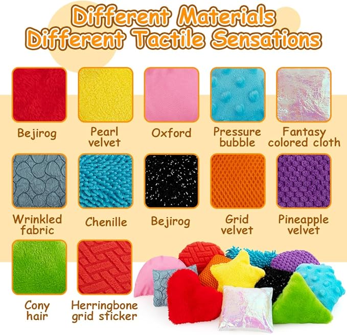 teytoy Texture Sensory Bean Bags Toys for Autism, 12 Fidget Sensory Shape Toy with Storage Bag, Develop Fine Motor Play for Baby Special Needs Developmental Toys for Infant Newborn