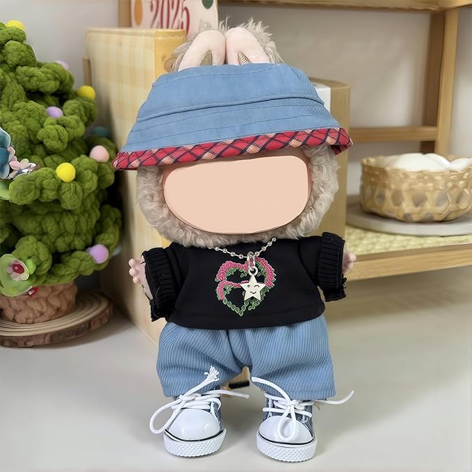 5 Set 17cm Doll Clothes, Clothes for Dolls Outfit, Accessories for 17cm Dolls Clothes Sweater + Hat + Jeans + Necklace + Shoes,, No Doll Included (Cowboy Set)