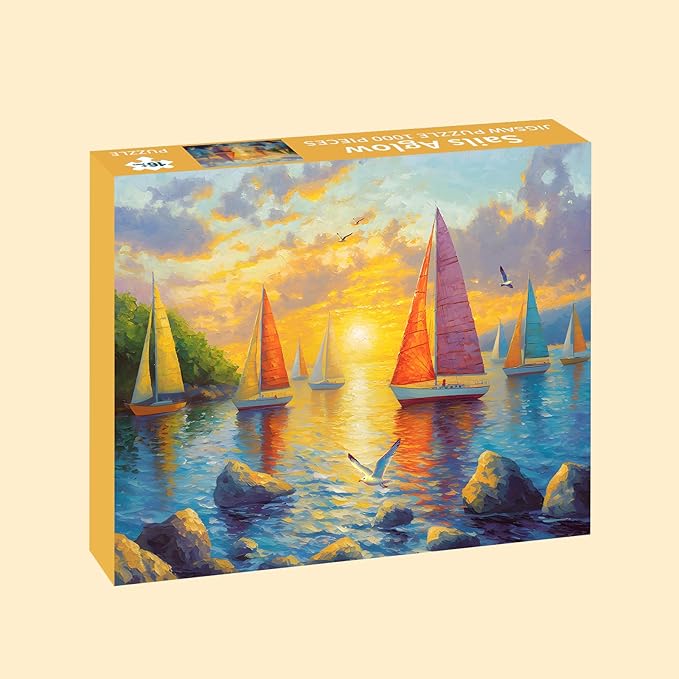 Puzzles for Adults 1000 Pieces, Ocean Sunset Sailing Jigsaw Puzzles 1000 Pieces - Sails Aglow, Summer Decor Impossible Puzzle, Finished Size 27.56 * 19.69", with 1:1 Poster, Letter on The Back