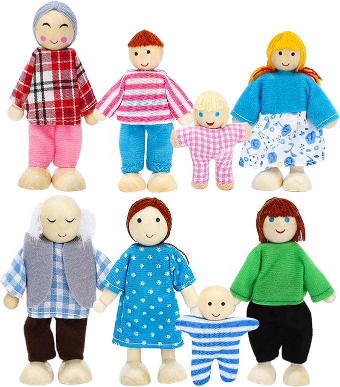 ONEST 16 Pieces Wooden Dollhouse Family Set Mini People Figures Sets Dollhouse Dolls Wooden Doll Family Pretend Play Figures Accessories for Pretend Doll House