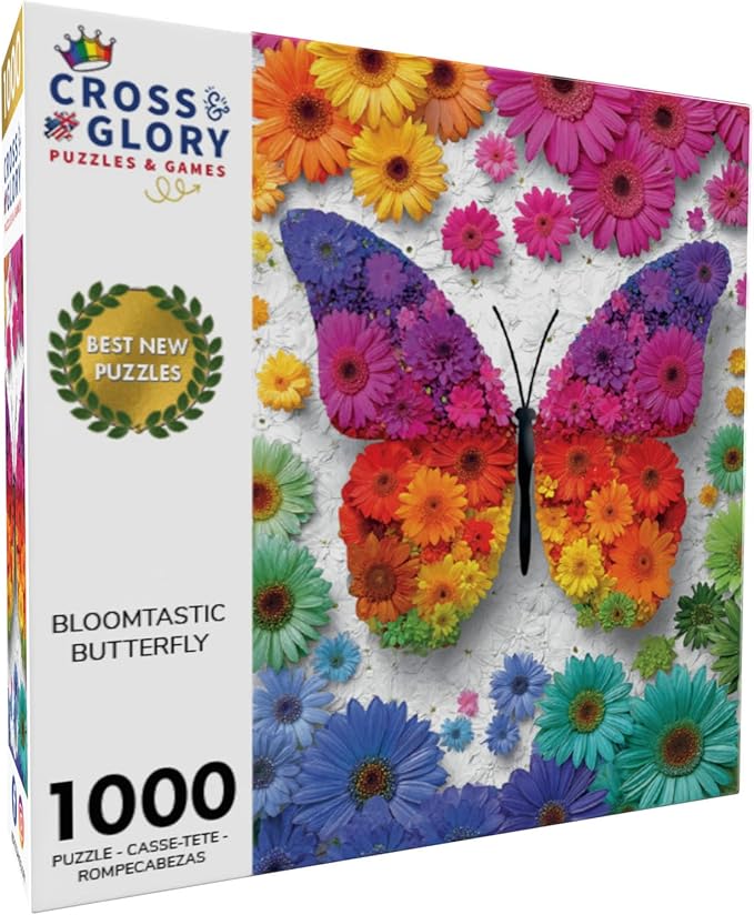Cross & Glory - 1000 Piece Jigsaw Puzzle for Adults |Bloomtastic Butterfly| Colourful Floral Butterfly Puzzle | 20x27 Inches | Flower Puzzle