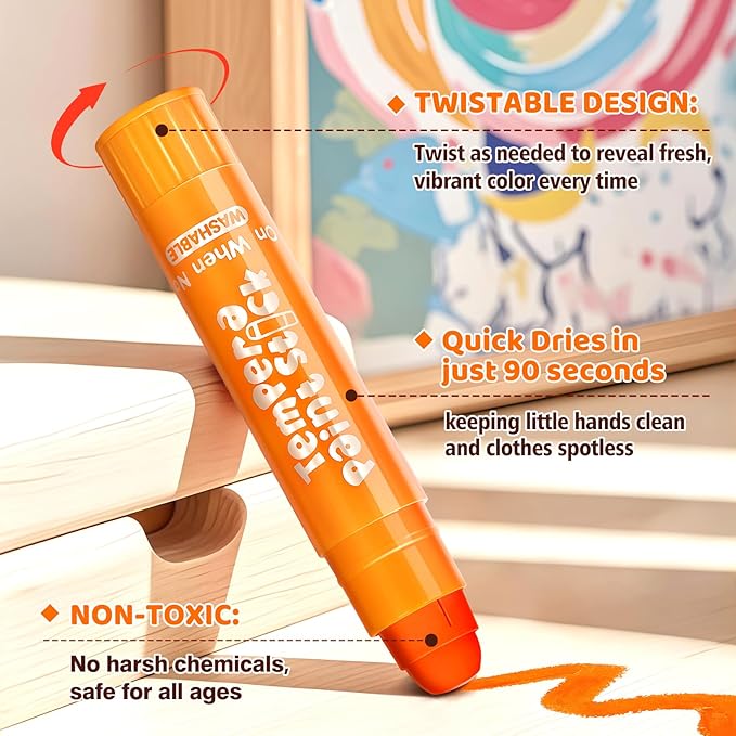 Tempera Paint Sticks, 24 Classic Colors, Washable Solid Paint Sticks for Kids Toddlers, Painting Art Supplies for Classroom School Students, Non-Toxic, Quick Drying, Back to School Supplies