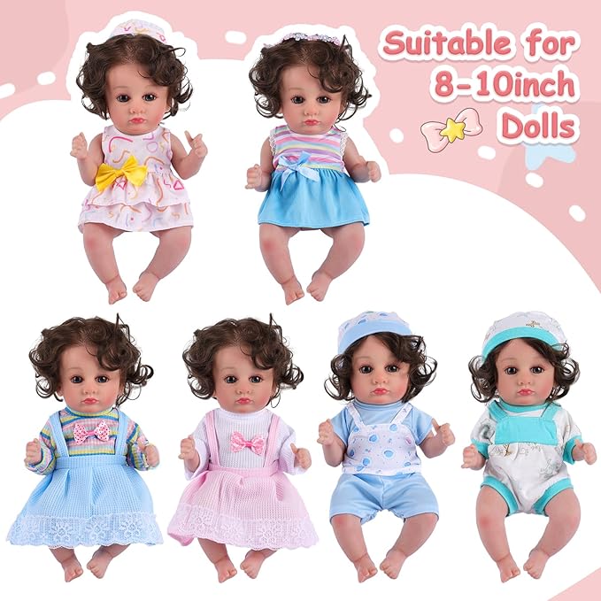 BABESIDE 6 Pcs Alive Baby Doll Clothes Set – Bitty Doll Clothes for 8-10 Inch Dolls & Toys, Cute Pretend Play Doll Outfits,Pretend Play Accessories for Girls Age 3+ (No Dolls)