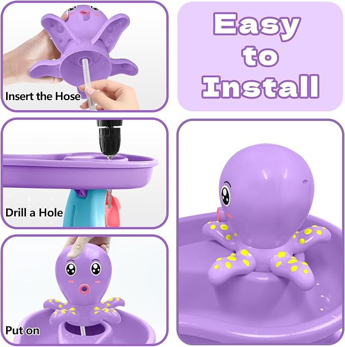 Water Table Pump, Octopus Battery Powered Water Pump for Water Table 3 Hours Non-Stop Fun Summer Outdoor Water Toys Outside Water Play Table Accessories for Toddlers Kids (Purple)