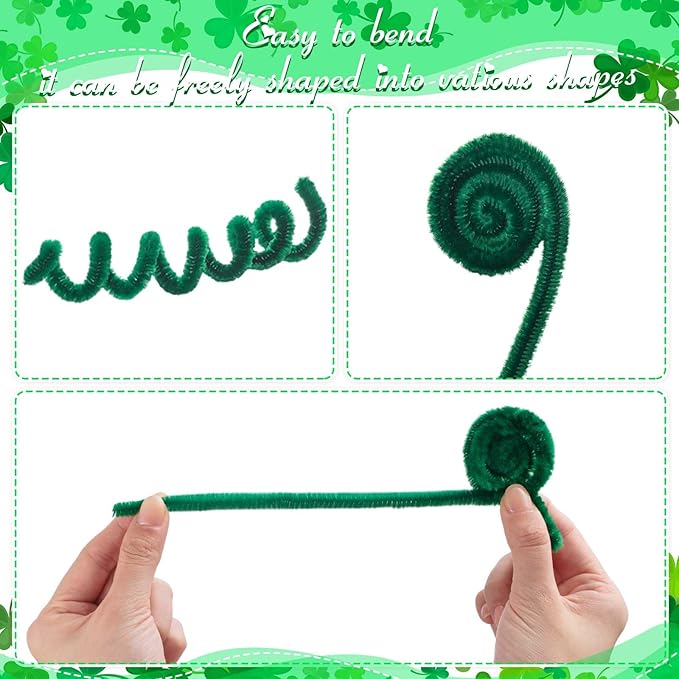 Peryiter 500 Pieces Pipe Cleaners Chenille Stems for Flowers Craft Supplies Bulk Fluffy Fuzzy Sticks for DIY Art Projects Creative Gift Wrapping Party Decorations(Green,12 Inch)