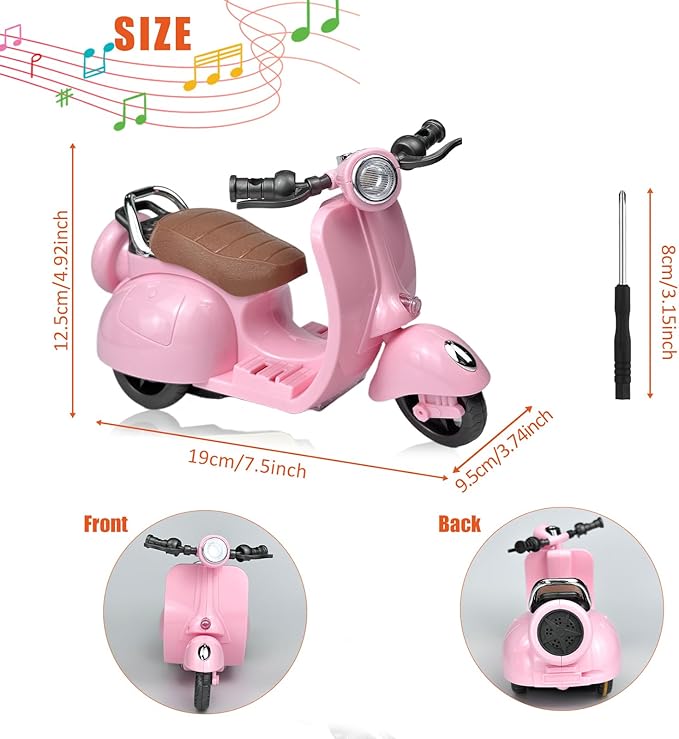 Electric Doll Scooter for 17cm Doll,Funny Doll Accessories with Music and Lights, 360° Rotatable Plastic Scooter Decoration Batteries Not Included(Pink)