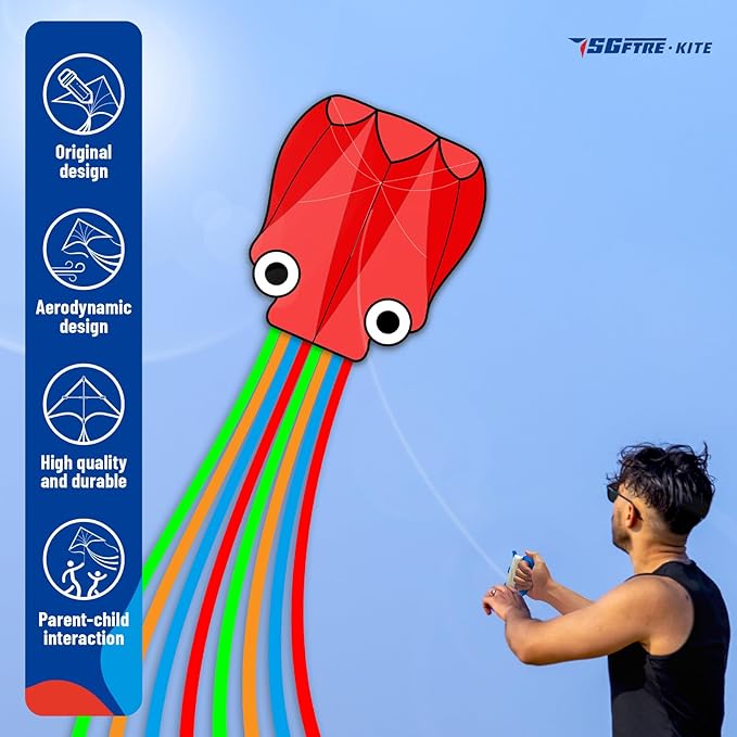 3 Piece Set Octopus Kites for Kids and Adults，Easy to Fly for Outdoor Adults Children Line Kite for Kids Toy (Octopus red Blue Green 3-piece Set, 3)